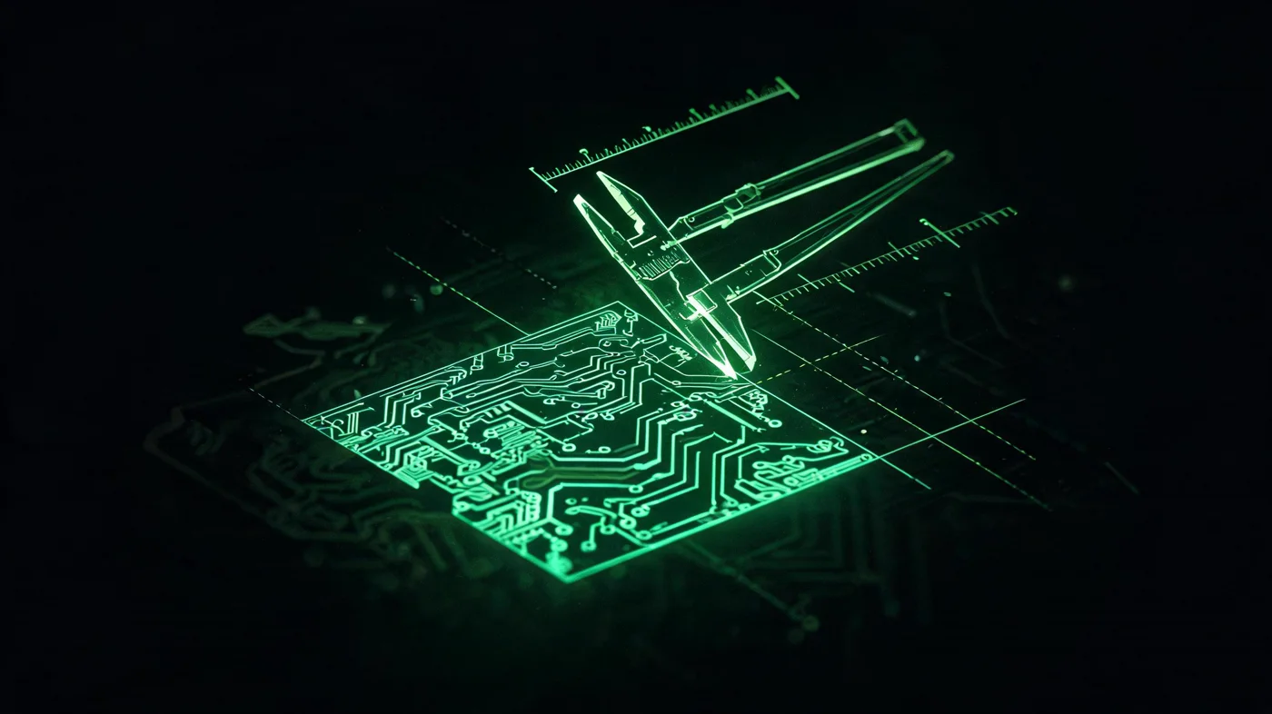 Calibradores de luz midiendo un plano de circuito — cuánto cuesta un software a medida